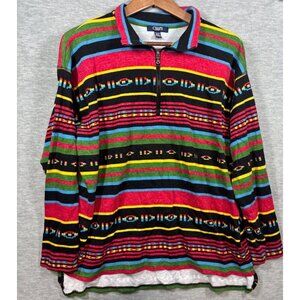 Vtg Y2K Chaps‎ Sport Tribal Aztec Pattern Pullover Shirt 2X Southwest Casual